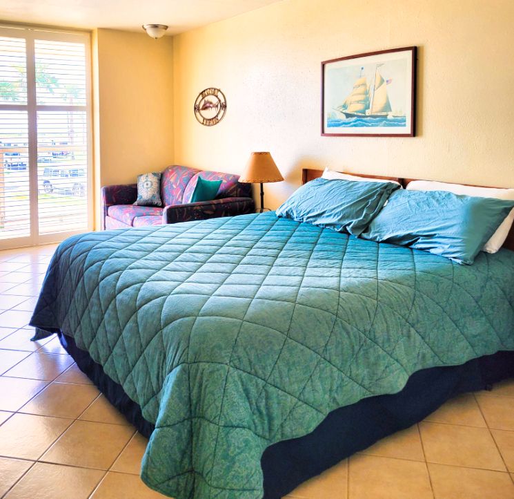 The king guest room at Sandpiper RV Resort