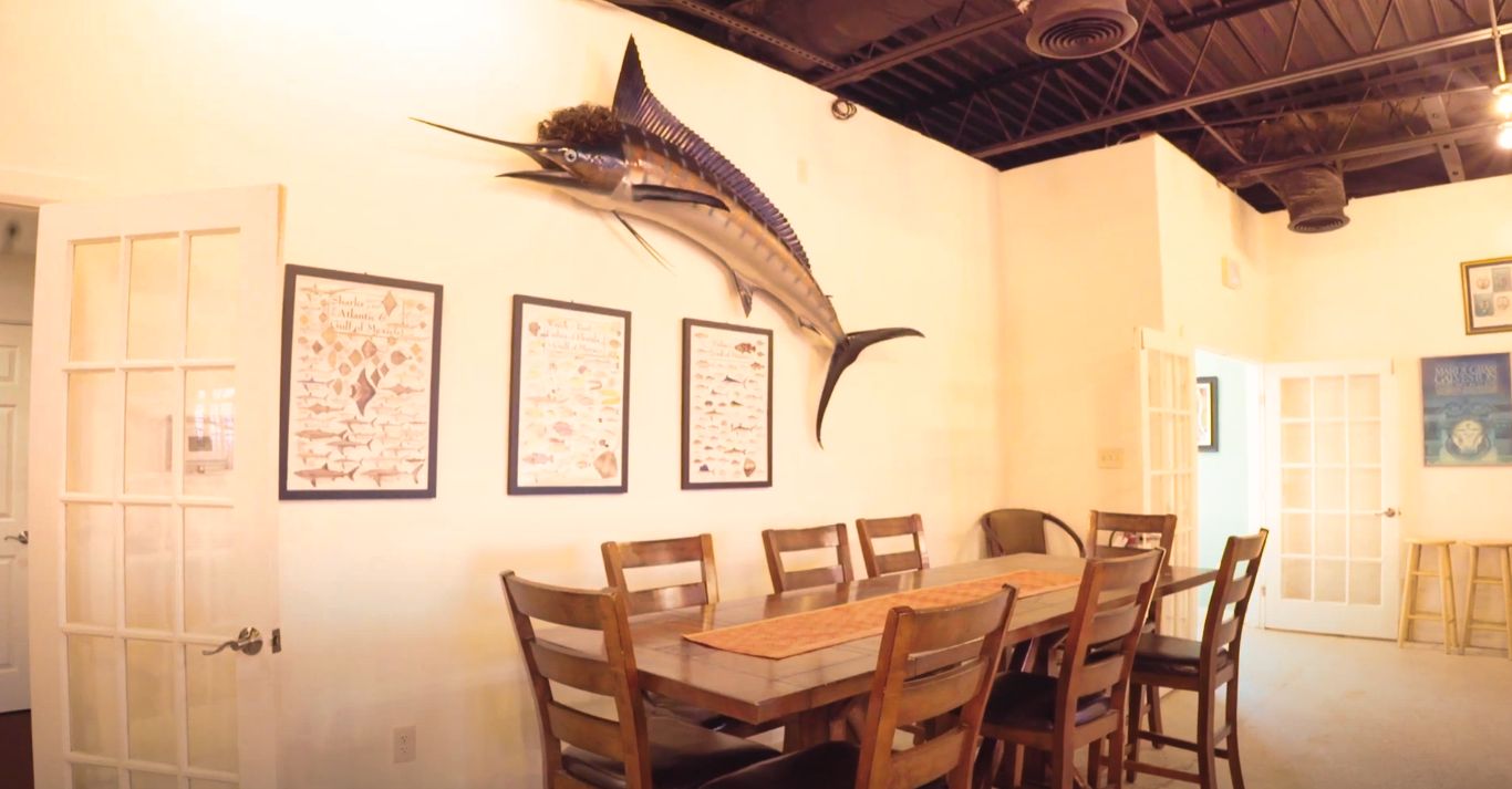 The dining tables in the clubhouse social room